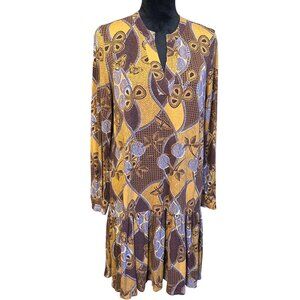 Vintage-Inspired Next Printed Long-Sleeve Dress With Abstract Pattern In Brown &
